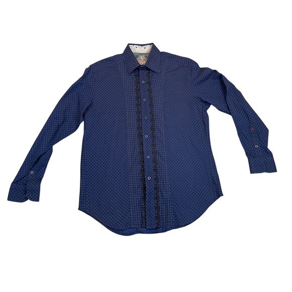 Mens Robert Graham Button Up Long Sleeve Shirt  Medium Blue Black Checkered - Picture 1 of 10